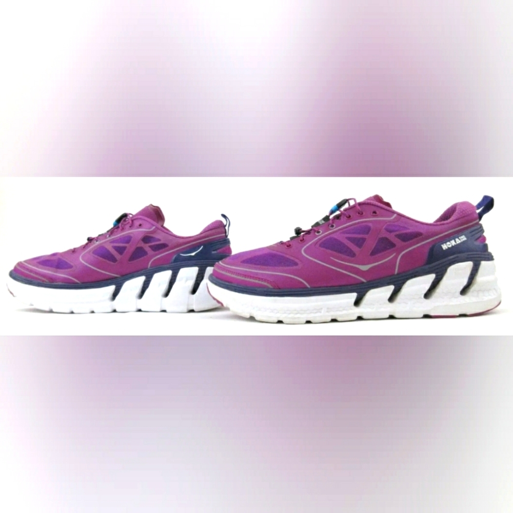 Hoka ONE Conquest Running Shoes Sneakers Clover/Mulberry/White Women Sz 9.5